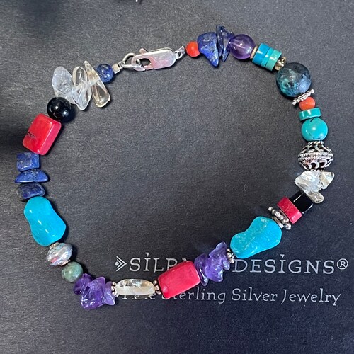 Silpada B0988 Lapis, Turquoise, Amethyst Red Coral, Citrine, Onyx and Sterling Silver shops Bead Bracelet