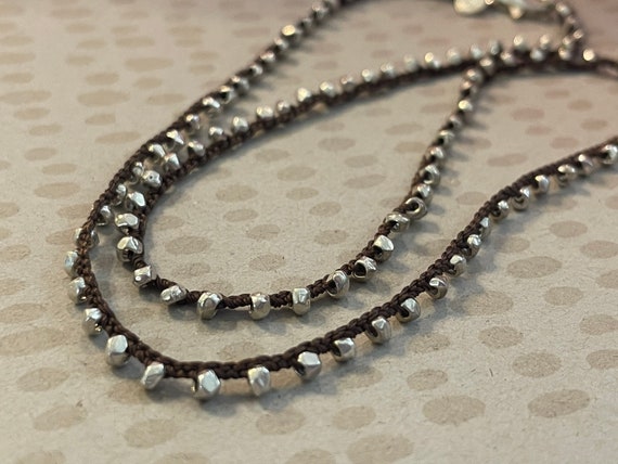 Silpada Brown Silk Cord and Sterling Silver Beads  Necklace N2107