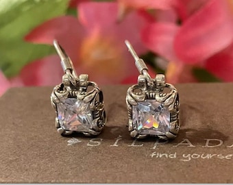 Vintage Sapphire & Cubic Zirconia Sterling Silver Cluster