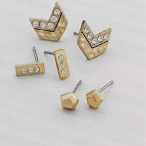Silpada "GLITZY BITS” Brass Stud Earrings ~ Set of 3 ~ NEW!