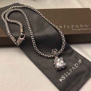 Silpada Sterling Silver Popcorn Necklace & Uptown Cubic Zirconia Pendant