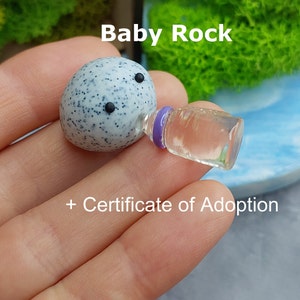 Souvenir Baby w/Bottle +Adoption Certificate & Moss Box Home! Emotional Support Pet, Gift for Friend, Pretend Pet, Wooden box with Moss Home