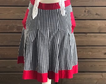 Vintage skirt pleated, checked skirt, black chequered women skirt, retro skirt - size SMALL