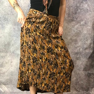 90s Leopard Print Grunge Maxi Skirt. Stretchy Straight Brown