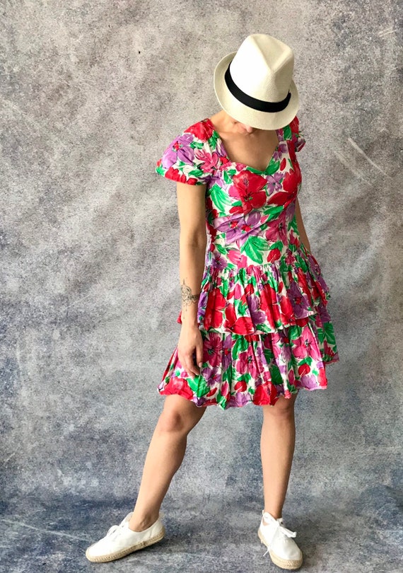 90s Vintage summer dress women, ruffled dress vint