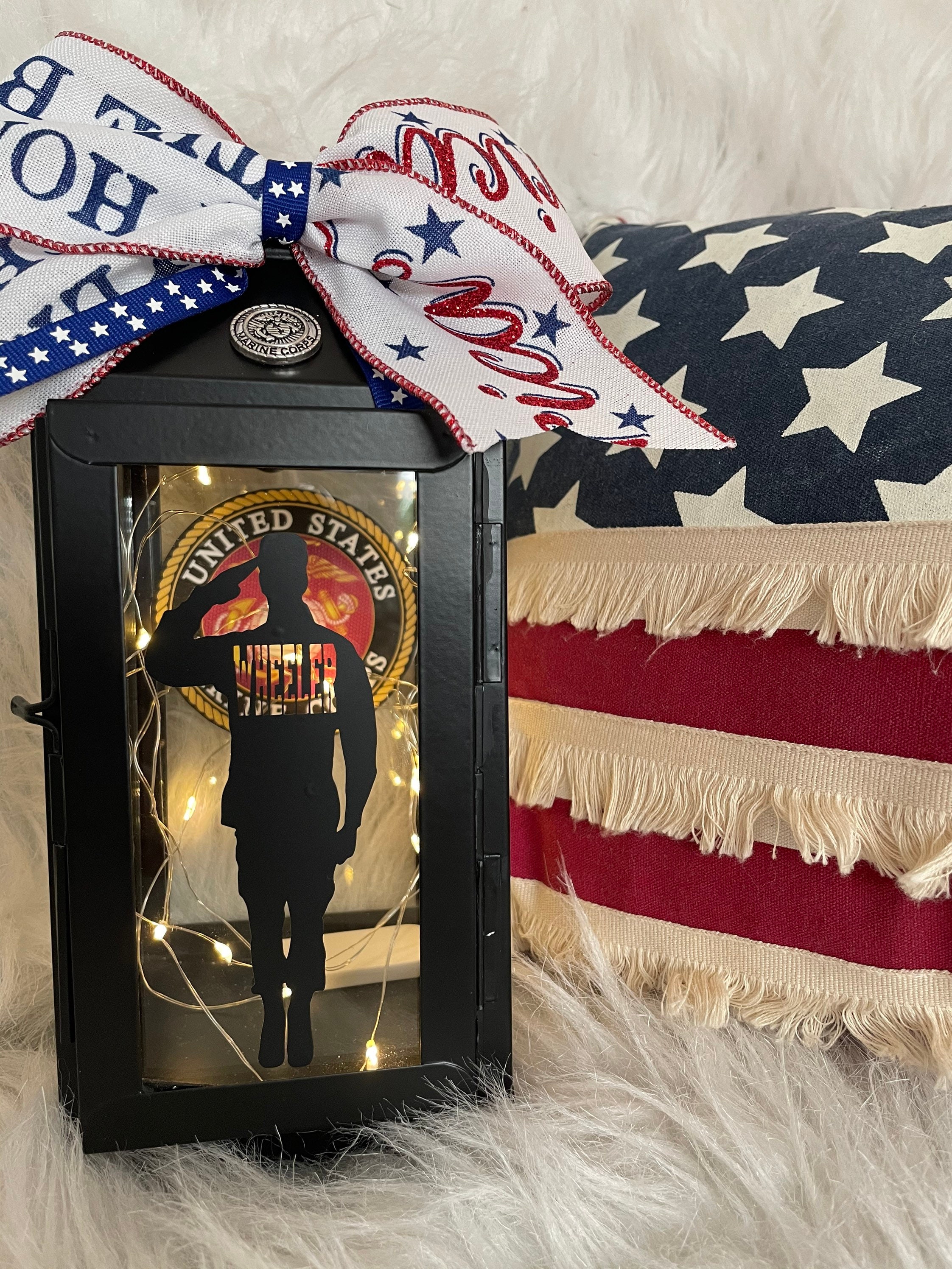 US Marine Corps Personalized Gift Lantern. Ideal for Etsy
