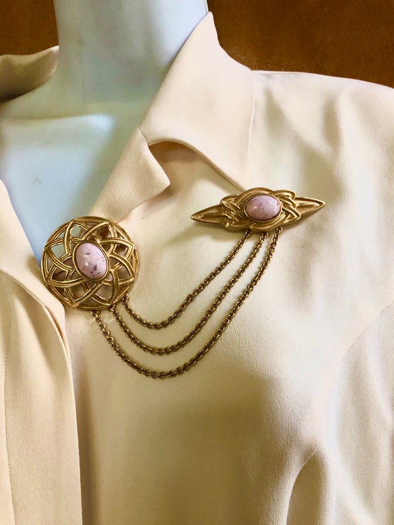 Vintage Monet Large Chatelaine Brooch With Cabocho