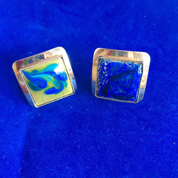 1960's Mad Men Blue Green Enamel Cufflinks
