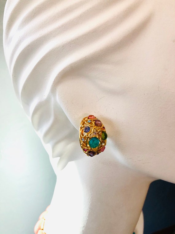 Vintage 1990's Joan Rivers Pastel Cabochon Earring