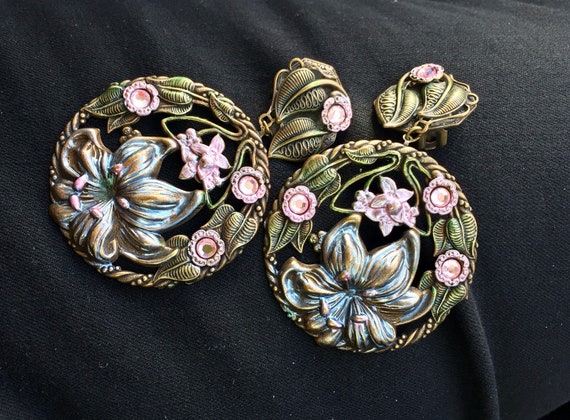 Huge Banana Bob Art Nouveau Floral Earrings
