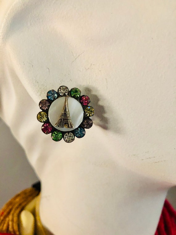 Vintage Paris France Souvenir Rhinestone Earrings