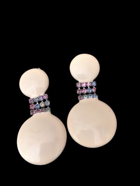 Vintage 1980's Pastel Rhinestone Enamel Disco Earr