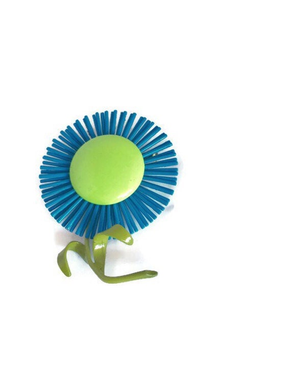 1960's Flower Power Blue Green Enamel Pin or Brooc
