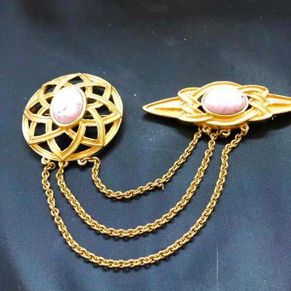 Vintage Monet Large Chatelaine Brooch With Cabocho