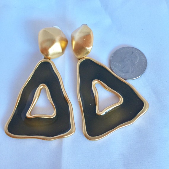 Large Anne Klein Vintage Enamel Doorknocker Earrin