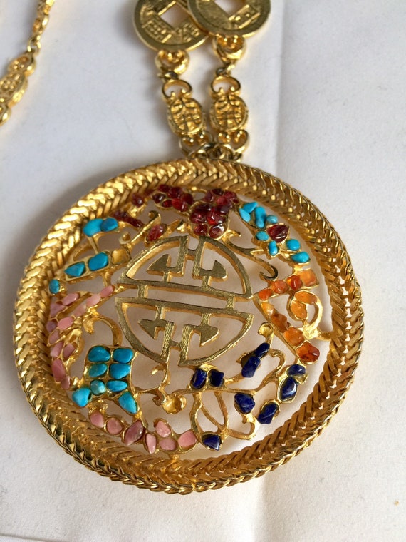Swoboda Chinoiserie Asian Pendant Necklace With Ge