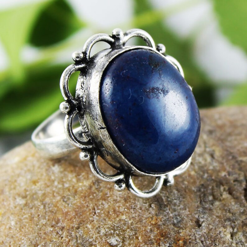 Dyed Blue Sapphire Gemstone 925 Silver Overlay Ring 8.5 US Adjustable Jewelry Silver Plated Ring Gemstone Ring Handmade Ring Free Shipping
