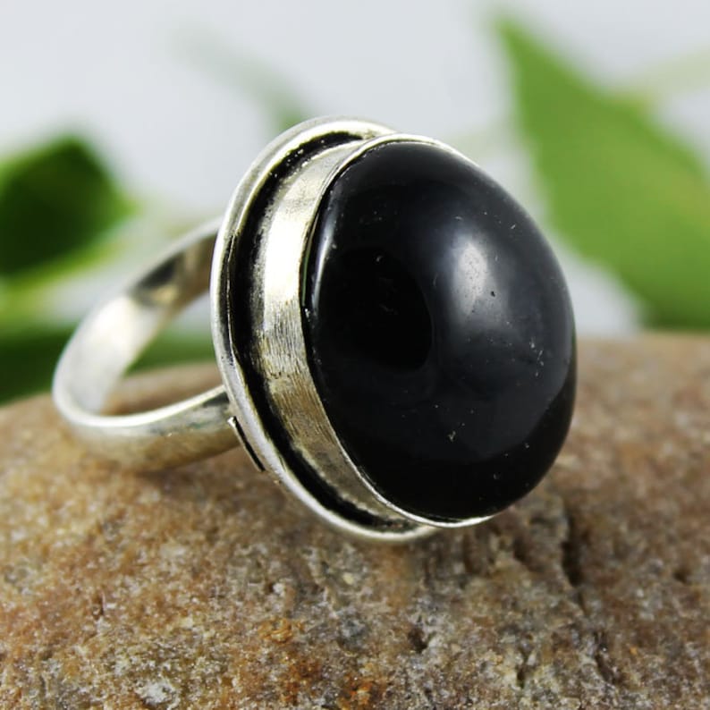 Black Onyx Gemstone 925 Silver Overlay Ring 7 Adjustable Jewelry Silver Plated Ring Gemstone Ring Handmade Ring Free Shipping