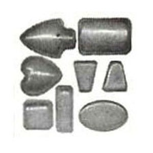 May include: Assortment of eight metal stamp shapes for jewelry making. The shapes include a heart, arrow, oval, rectangle, square, and two triangles.