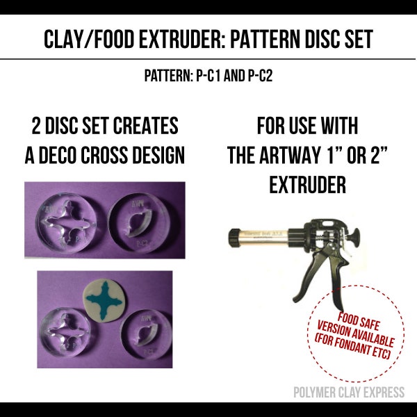 Pattern Extruder Discs P-C1 / PC-2 - STRONG 1" ou 2" Disques d'extrudement acrylique - 2 Disques - Utilisation avec de l'argile polymère - Food Safe Version Disponible