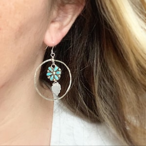 Vintage Turquoise Zuni Petit Point and Hammered Petit Point Earrings - Boho - Southwestern - Festival - Bridal
