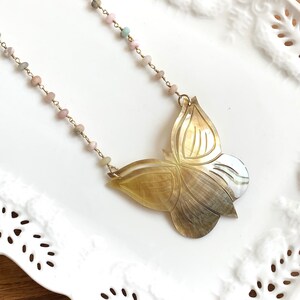 Butterfly Shell and Mixed Stones Necklace, Long