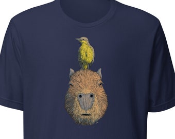Funny Capybara Shirt / Capybara with Bird on Head / Cattle Tyrant Bird / Capybaras / Animal Lover Gift