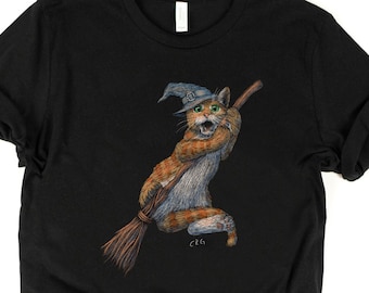 Lustiges Halloween Katzen Shirt / Hexe Katze fällt vom Besen Shirt / Lustiges Katzen Shirt / Feline Vertrautes Shirt