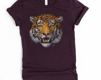 Women's Tiger & Leopard Face Graphic Tee - Short Sleeve Animal Lover T-Shirt Top (Sizes S-XL) - View #8