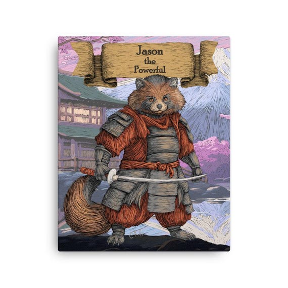 Custom Samurai Tanuki Wall Art - Etsy