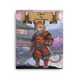 Custom Samurai Cat Wall Art / Personalized Cat Samurai Decor