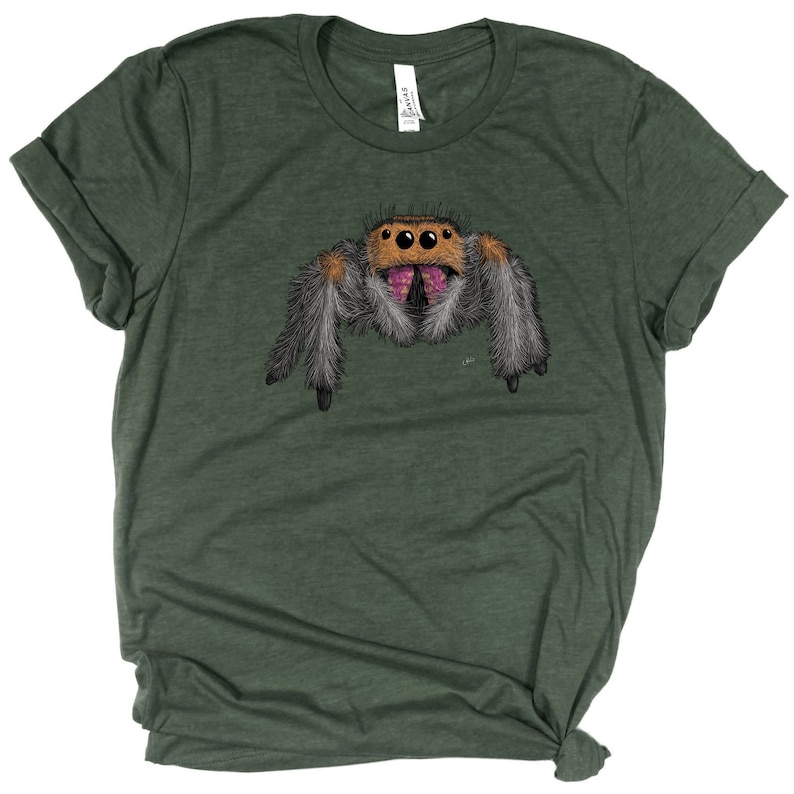 Jumping Spider Shirt / Spider Shirt / Jumping Spider / Cute Spider / Spider Lover Gift / Arachnid Shirt / Arachnology Lover Gift Heather Green