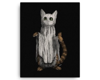 Funny Cat Ghost Halloween Art Print