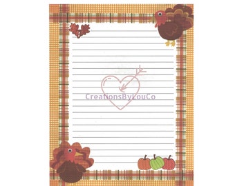 Plaid Turkey Fall Printable Lined Stationery