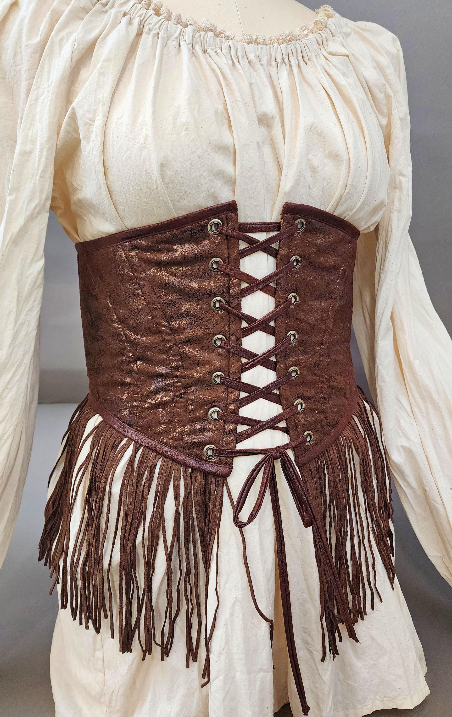 VTG chocolate finish faux leather corset belt with fringe Fringe Corset Belt - Etsy main image 2