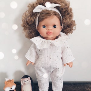 White Pierrot jumpsuit for 35/38cm baby doll.