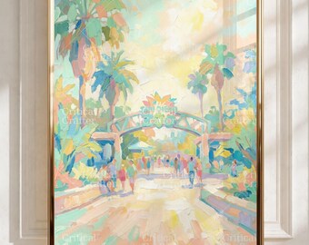 Stampa dell'ingresso dello zoo di San Diego / Quadro con paesaggio di palme, decorazione da parete a tema viaggio in California