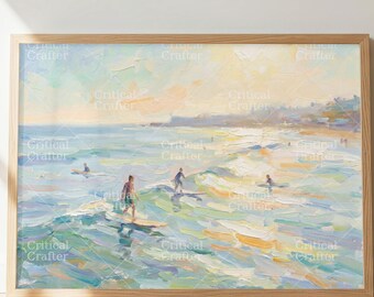 Stampa di surf sulla spiaggia di Malibu / Paesaggio marino impressionista, dipinto costiero dell'oceano, collezione California Dreaming
