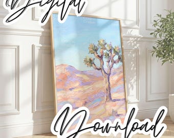 Stampa di Joshua Tree / Dipinto di paesaggio desertico dai colori pastello (Download digitale)