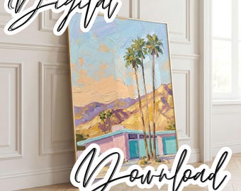 Stampa artistica moderna di metà secolo di Palm Springs - Paesaggio desertico (download digitale)