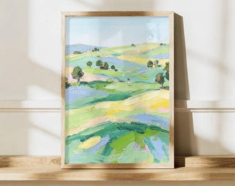 Stampa impressionista di un paesaggio di golf / Fairway ondulati, decorazione murale per country club