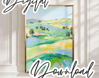 Stampa di un paesaggio di un campo da golf / Illustrazione impressionista di un fairway (download digitale)
