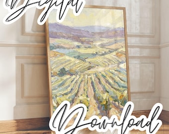 Dipinto paesaggistico della Napa Valley, con vigneti / Stampa d'archivio della regione vinicola californiana (download digitale)