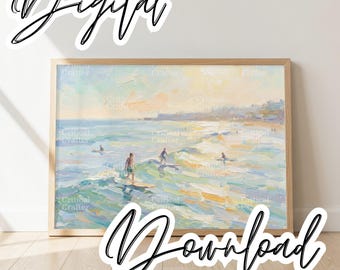 Malibu Beach Surfing Print | Impressionistic Seascape Wall Art (Digital Download)