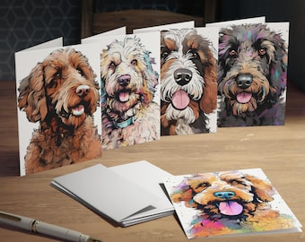 Biglietti d'auguri vuoti con ritratti di cani ad acquerello (confezione da 5) / Set di buste con impronte di zampe