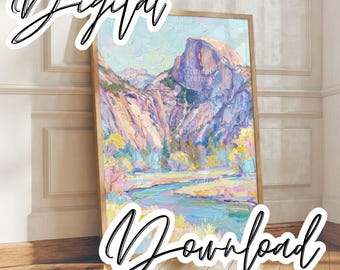 Stampa digitale dell'Half Dome di Yosemite / Paesaggio montano impressionista (Download digitale)