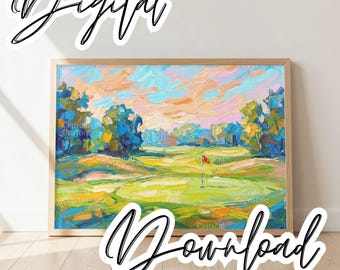 Stampa astratta di un campo da golf / Paesaggio impressionista, decorazione per la club house [Download digitale]
