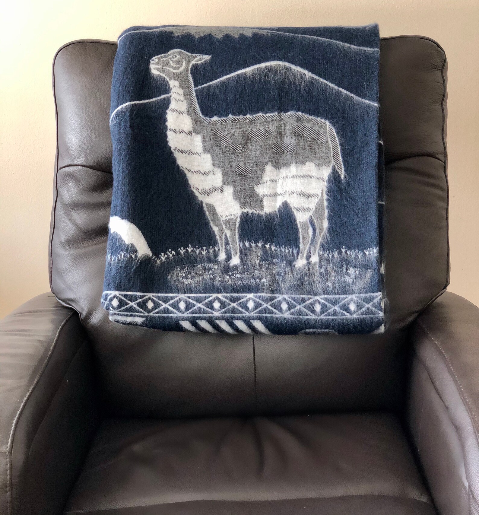 Long haired Alpaca Blanket with Geometric Design and Alpacas Etsy