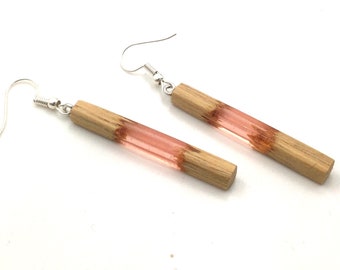 Pendientes de castaña originales y resina roja colgante acero inoxidable, idea de regalo de joyería hecha a mano, naturaleza boheme