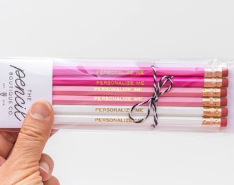 Set of 6 Pink Ombre Custom Pencils. Personalized Pencils. Best Friend Gift. Affordable Gift. Office Supplies. Coworker Gift. School Supplies